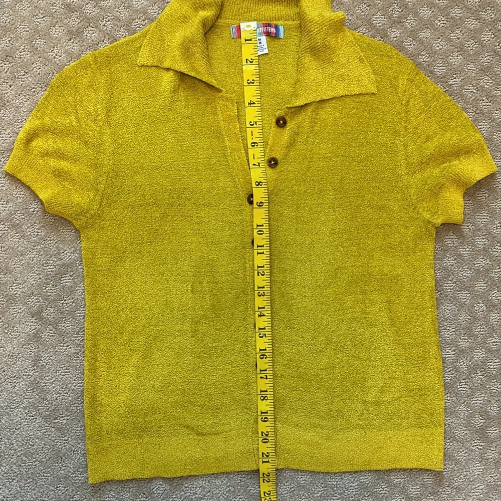 Urban Outfitters Chartreuse Terry Cloth Shortsleeve Button Up Top Medium - Picture 5 of 8
